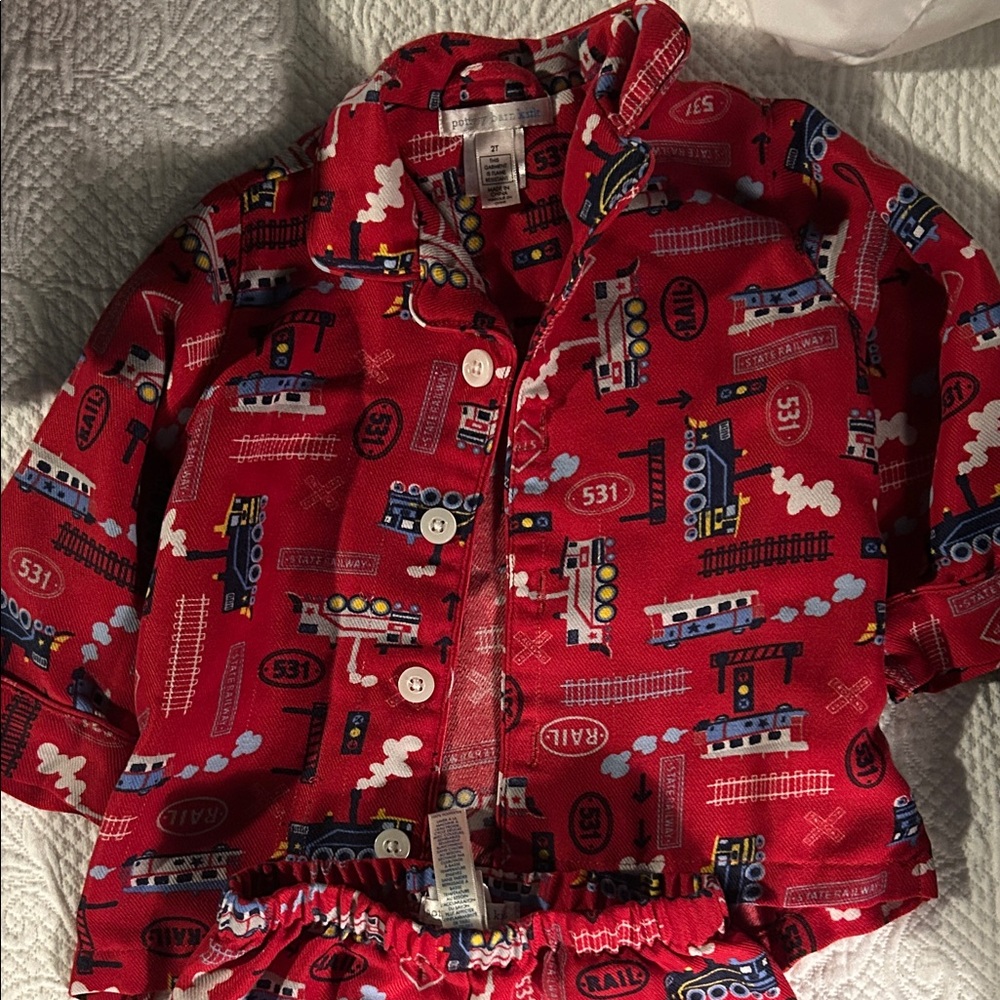 Pottery Barn Kids Red Train Christmas Pajama Set